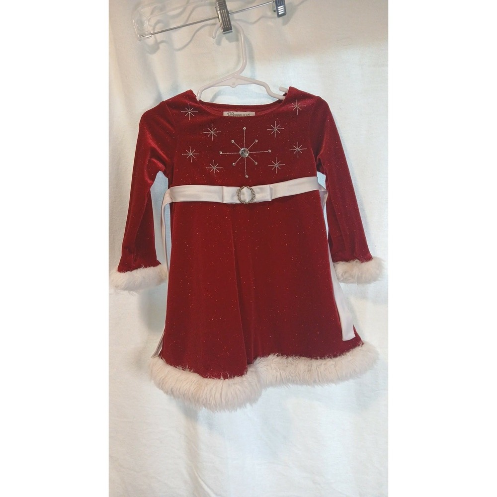 Bonnie Jean Toddler Girls Red Glitter Velvet Snowflake Christmas Dress 2T X24365